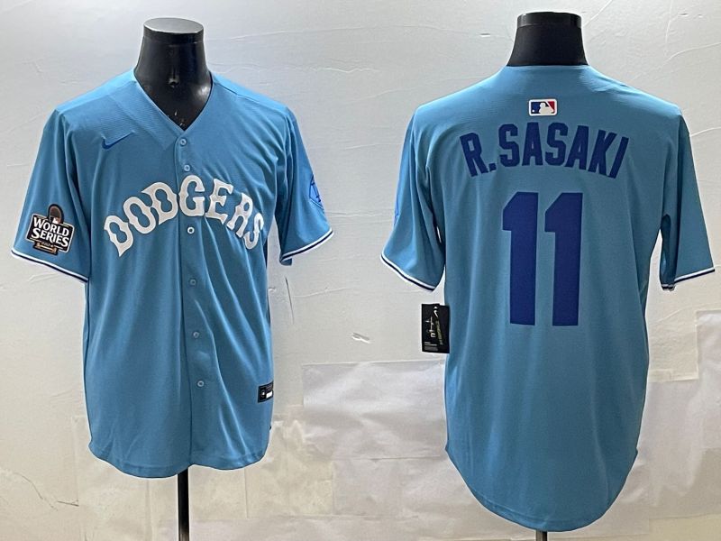 Men Los Angeles Dodgers #11 R.Sasaki Light Blue Joint Name 2025 Nike MLB Jersey style 23